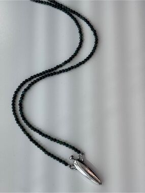 Silver Tone Perfume Bottle aquatic agate Stone Strand Necklace
